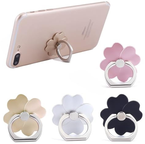 RAMGLYO Lot de 4 Supports Bague Téléphone - Rotation 360° - Poignée Doigt Universelle pour Smartphone - Accessoire Compatible Tous Portables et Coques - Noir/Argent/Or/Rose Gold