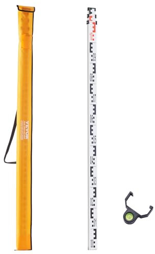 VEVOR Messlatte 3 m Teleskop Nivellier doppelseitige Skala in cm/mm Nivellierlatte Vermessungslatte aus Aluminiumlegierung mit Libelle und Tragetasche zum Vermessen von Häusern Wänden Böden