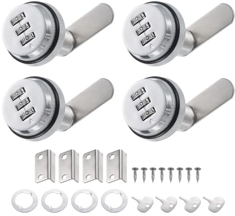 PATIKIL 1-1/8 Combination Cam Lock, 4 Pcs File Cabinet Locks with Combination Password Coded Cabinet Locks with Cylinder Chrome for 0.6-1 Thick Wood Drawer Mailbox Filing Cabinet, Silver