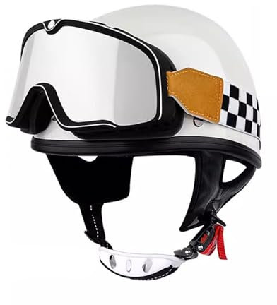 OZXDKJ Vintage Motorrad Halbhelme, Mit Schutzbrille Motorrad Halbe Schale Helm, Herren Damen Motorradhelm, Open Face Motorrad Helme, DOT/ECE-Zulassung Motorrad Offener Helm Für Chopper Scooter Moped