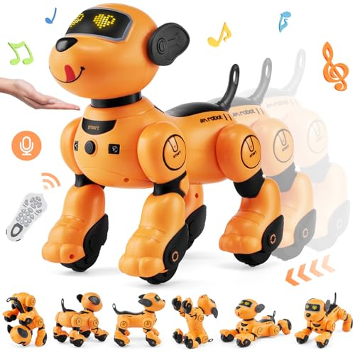 VEVOR Juguete Robot para Perros con Control Remoto, 2,4 GHz, Programable Interactivo con Función de Seguimiento, Control Táctil y por Voz Juguete Acrobático RC para Niños de 3 Años en Adelante