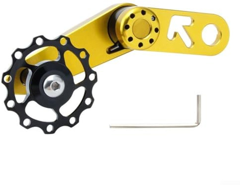 1 tensor de cadena de bicicleta, guía de desviador trasero de cadena de una sola velocidad, estabilizador de cadena de bicicleta plegable Guía de cadenas de ciclismo (dorado)