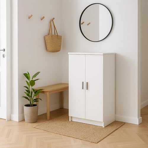 Dmora - 2-türiger MehrzweckschrankTarn, Multifunktionale Möbel, Schuhschrank, Besenschrank, 55x35 h108 cm, Mattweiß