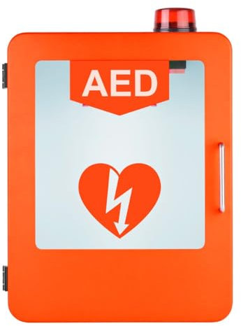 AED-Defibrillator-Aufbewahrungsschrank, wandmontierter Defibrillationsalarmkasten mit Licht und Alarmsystem, Erste-Hilfe-Koffer mit Doppelschaltersteuerung, abgerundetes Eckendesign (Farbe: Orange)