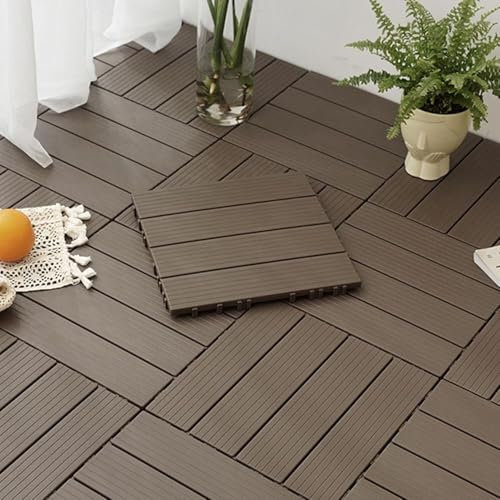 VUIKLCty Piastrelle for Patio ad Incastro in plastica for Uso for Tutte Le Stagioni, Piastrelle quadrate tagliabili for Patio, Rivestimenti for Pavimenti Esterni in plastica(Coffee)