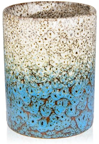 YINUOWEI Utensil Holder, Ceramic Kitchen Utensil Holder for Countertop, Large Cooking Utensil Crocks for Kitchen Counter, Morden Utensil Organizer for Spatula, kitchen Decor,White & Blue