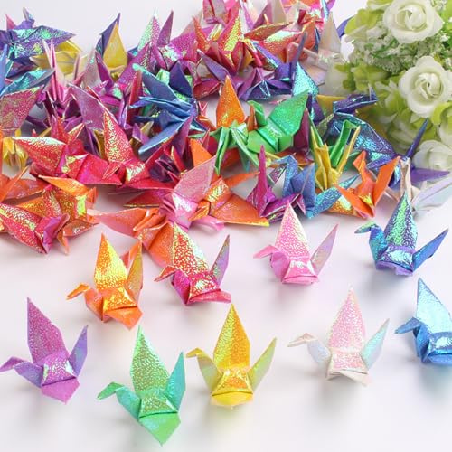 50 Stück Origami Papierkrane Regenbogen Handgefertigt Kranschnur Zur Dekoration Von Hochzeiten, Partys, Kulissen Und Wohnungen (C)