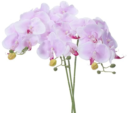 PATIKIL Artificial Orchid Stems 31, 3 Pack 7 Heads Faux Silk Phalaenopsis Flowers Real Touch Fake Orchid Flower Branch for Vase Home Wedding Decoration, Light Purple