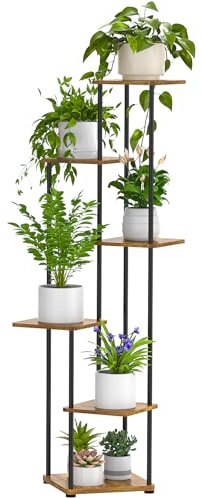 Digtokore Blumenständer Pflanzenständer, Pflanzenregal Indoor 6 Etagen | Hoch, Innen und Außenbereich, Eck-Ausstellungsregal, Blumentopfhalter, Holz und Metall Blumenregale für Mehrere Pflanzen