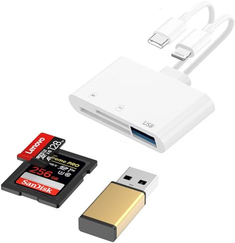 [Certifié Apple MFi] Lecteur de carte SD pour iPhone, iPad, adaptateur de carte SD USB C et Lightning à double port, lecteur de carte mémoire OTG pour iPhone 16/15/14/13/12/11/8/7/XS/XR/6/5 compatible