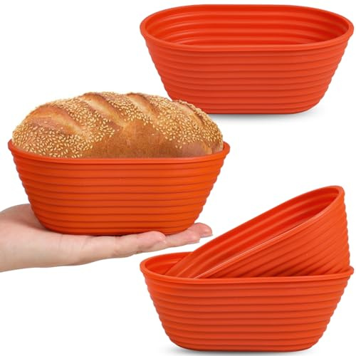 Webake 4Pcs Silicone Oval Small Banneton Basket, 6 Inch Mini Banneton Bread Proofing Basket for Sourdough Bread Soup Bowls