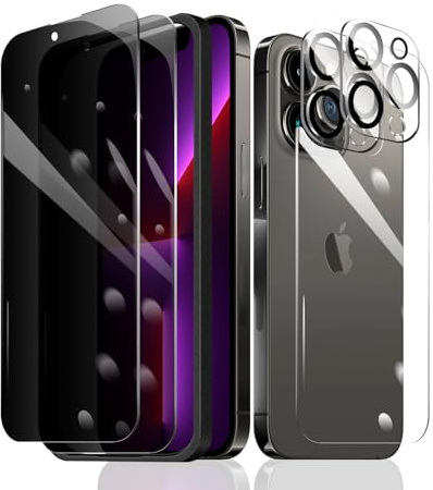 Fylnatc 2×Privacy Screen Protector for iPhone 13 Pro + 2×Camera Lens Protector + 1×Back Tempered Glass Film + 1×Installation Frame, Anti Spy 9H Hardness Bubble Free Impact-Private Protection