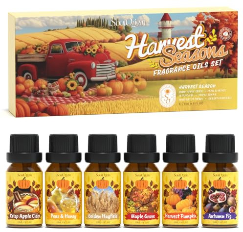 SoulOrigin Herbst Ernte ätherische Öle Set, Duft Öl Set für Öl Diffusoren, Duftöle für Seife Kerze Herstellung 6x10ml - Knuschige Apfel Zider, Birne & Honig, Herbst Feige, Ahorn Grove