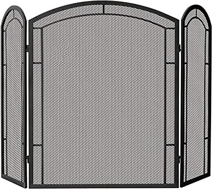 CCKUYT Fire Guard Screen Fireplace Screen 3 Panel Fireplace Screen Large Arched Guard Fire Screens Iron Outdoor Metal Decorative Mesh Black Wrought Iron Fire Place Panels Spark Guard Cover The New