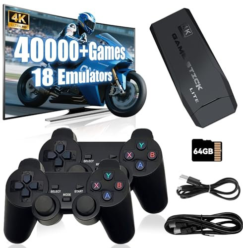 M8 Console de Jeu rétro sans Fil 64G,20000+ Jeux,15 émulateurs,4K Game Stick HDMI Sortie Console Retro Gaming avec Contrôleurs sans Fil 2.4G,Cadeau pour Noël,Plug and Play Arcade Console de Jeu vidéo