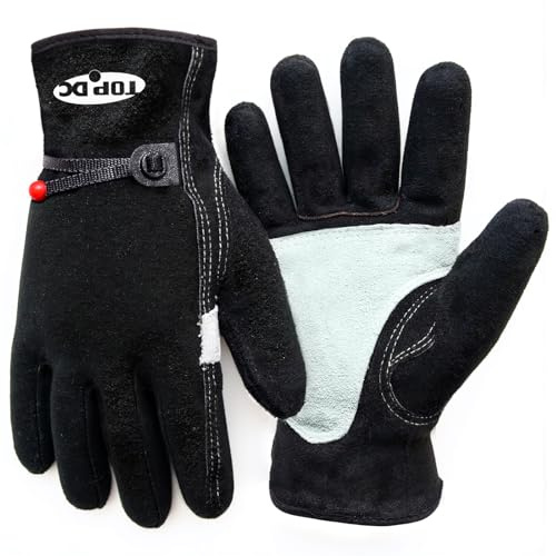 TOPDC Leather Work Gloves for Men or Women, Cowhide Leather Gloves for Gardening, Tig/Mig Welding, Chainsaw, Farm, Ranch, Reinforced Palm, Adjustable Cuff, Cotton Lining, Firm Grip & Durable, XL