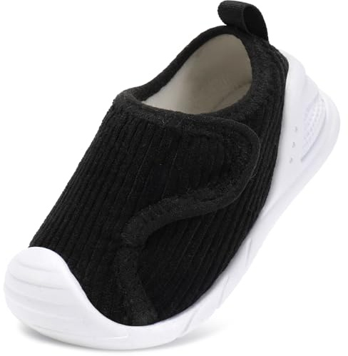 STQ KIDS Baby Barefoot Shoes Boys Girls Wide Toe Box Toddler Sneakers for Outdoor Non-Slip with Hook and Loop Black Infant 9-12 Months