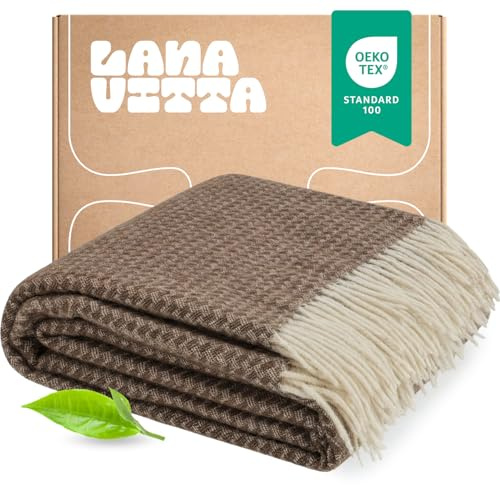 Lanavitta – Wolldecke „Komfort“ – Plaid & Tagesdecke aus 100% naturbelassener mongolischer Wolle – Kuschelige Sofadecke, Couchdecke & Bettüberwurf – Braun – 150x200 cm
