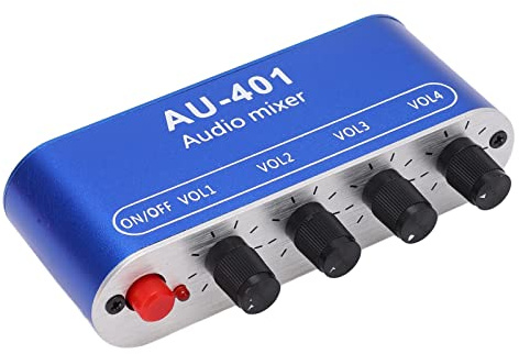 plplaaoo Mezclador de Audio Profesional 4 entradas 1 Salida Tablero de Mezcla estéreo Amplificador de Auriculares con Carcasa de Aluminio para DJ Músicos Podcasters Fuente de alimentación