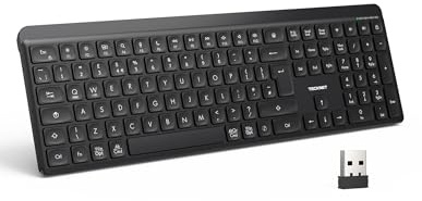 TECKNET Wireless Keyboard, Rechargeable Bluetooth & 2.4GHz USB Silent Keyboard for 3 Devices, Spill-Resistant Full Size UK Layout, Ergonomic Keyboard for PC, Laptop, Tablet and Phone