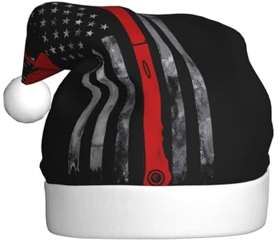 Sombrero de Navidad de felpa para adultos, hacha de bombero de WHJSHOP con patrón de bandera de línea roja, suave y cómodo para fiestas, bailes, Halloween