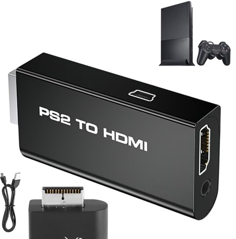 Kioylmo PS2 HDMI Adapter 2 HDMI, Mit 3,5mm Audioausgang Unterstützt 480i/480p/576i S Video auf & Antenne Adapterkabel für HDTV Monitor Projektor, PS2 auf HDMI Konverter