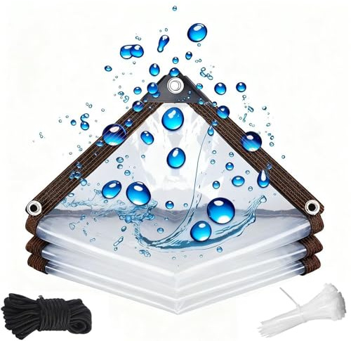 Clear Tarps Heavy Duty Waterproof 6x24 FT - Outdoor Garden Rainproof Covering with Grommets, Clear Vinyl Tarp Transparent Tarpaulin for Covering Henhouse Porch Canopy Greenhouse Plant Camping
