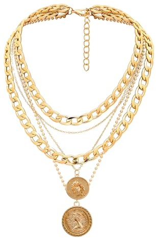 fshxj Piraten Schmuck,Goldkette Fasching,Damen Gold Kette Accessoires,Pirat Halskette Modeschmuck,KostüM Fasching Lang,Necklace Piratin Zigeuner,Choker Chunky Goldschmuck,FüR Hochzeiten Geburtstage