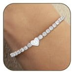 KLIFOWDY Initial Tennis Bracelet for Women Girls 925 Sterling Silver Letter A-Z Heart Cubic Zirconia Bracelets Birthday Gifts for Women Girlfriend Daughter Sister (D)