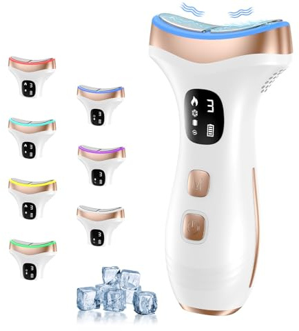 Massaggiatore Viso Lifting Elettrico Antirughe: Dispositivo di Bellezza a 15℃ del Freddo e 45℃ Terapia del Caldo, EMS Face Massager con 7 Modi 7 LED - Gua Sha Radiofrequenza Viso, Bianco