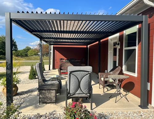 PURPLE LEAF Pergola Bioclimática 3,5 x 8,5 m de aluminio, pérgola jardín exterior impermeable con cuchillas orientables, duradero y sin mantenimiento, cenador de jardín para terraza y cochera, gris