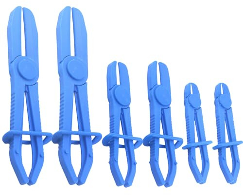 TIOMIOSEA 6 PCS Hose Clamp Pliers Set, Pinch Off Pliers with Locking Ring for Automotive Brake, Fuel, Coolant & Gas Lines 6/7.3/10 Inch Flexible Line Clamps Blue