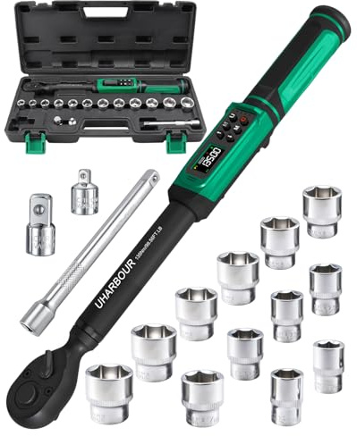 Uharbour Digital Torque Wrench 3/8 Drive, 1.5-99.5 ft-lbs./6.8-135Nm Range, Electric Torque Wrench with Dual Direction Ratchet, ±1% Accuracy with Vibration, Buzzer and LED Alert | ±1% Accuracy Electric Wrench, Dual Direction Ratchet, Vibration & LED Alert