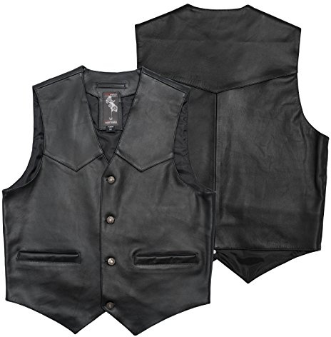 A-Pro Gilet Pelle Chopper Custom Moto Vintage Interno Foderato Nero XL