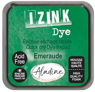 Aladine - Inchiostratore Izink Dye Verde - Inchiostro ad asciugatura rapida per timbri e stencil - Scrapbooking e carterie creative - Inchiostro francese - Dimensione M - 5 x 5 cm - Colore verde