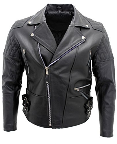 Infinity Leather Giacca in Pelle Nera Motociclista Pelle Bovina Reale da Uomo 5XL