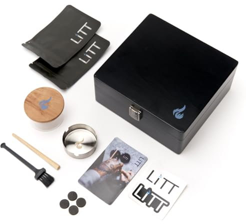 LITT Original Stash Box: Premium Wooden Storage Rolling Box with Airtight Smell-Proof Container, Bags Tray, and More – The Ultimate Storage Solution for Organising Your Stash in Style | Black