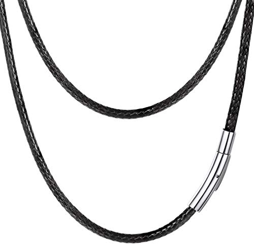 PROSTEEL Collier Corde Homme Noir Long 76cm Chaîne Cordon 3mm avec Fermoir Métallique Waterproof Rope Chain