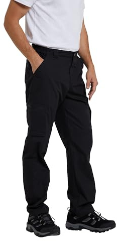 Mountain Warehouse Trek Mens Outdoor Trousers - Lightweight Casual Bottoms with Lots of Pockets, Quick Dry UPF 50+ Pants - Spring, Summer, Travelling & Outdoors Jet Black Men's W32