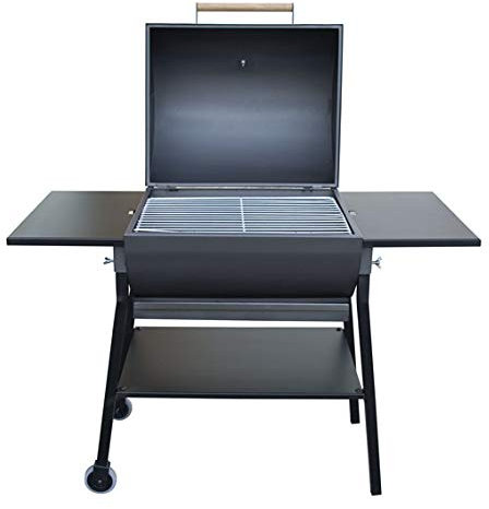 Flores-Cortes Barbacoa Ahumador Portátil con Tapa y Parrilla de Acero cincado | Estilo Bidón o Barril para Carbón y Leña con Pintura Anticalórica Ideal para Exteriores | Ruedas y Termómetro