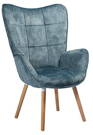 MEUBLE COSY Sillones de salón Butaca nórdica Acolchado con Reposabrazos y Patas de Madera en Tela, Azul
