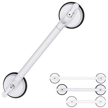 Relaxdays Manico Maniglia da Doccia con Ventose, L 57-69 cm, 70 kg di Capacità, Supporto per Vasca, Anziani e Bambini, Bianco, Gomma, 57-69