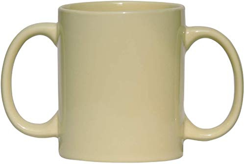 ANCIENTIMPEX Mugg med dubbla handtag (2 handtag) keramisk mugg för säkert grepp – 350 ml, gul färg