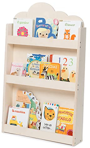 moblì Dotty by montessorianische Bücherregal für Kinder |3 hohe Regale aus natürlichem Birkenholz | Frontale Positionierung der Bücher | Platzsparend | Made in Italy (Natürliches Holz, Wolke)