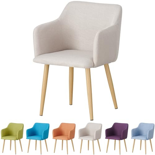 MOF Vanity Chair for Dressing Table, Bedroom or Living Room – Compact Fabric Tub Armchairs with Padded Seat & Metal Legs – Upholstered Small Bedroom Chair/Reading Chairs (1, Beige)