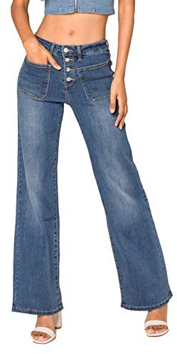 Nina Carter P139 - Pantalones vaqueros para mujer, corte acampanado bootcut, cintura alta, aspecto usado, L