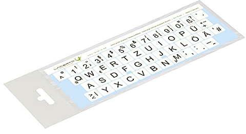 Lacerto® | 15x15mm, extra große Zeichen, deutsche Tastaturaufkleber für Sehbehinderte und Senioren, mit mattem kratzfestem Schutzlaminat, QWERTZ | Farbe: Weiß/Schwarz