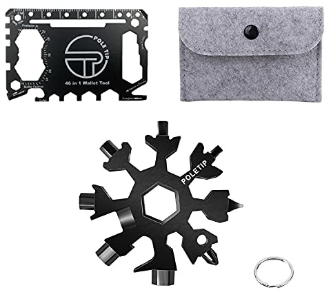Pole Tip 18 in 1 Snowflake Multi Tool and 46 in 1 Credit Card Multi Tool, Cool gadets for Men, Birthday Gifts for Him, Christmas Gifts for Men who Have Everything, Camping Tools