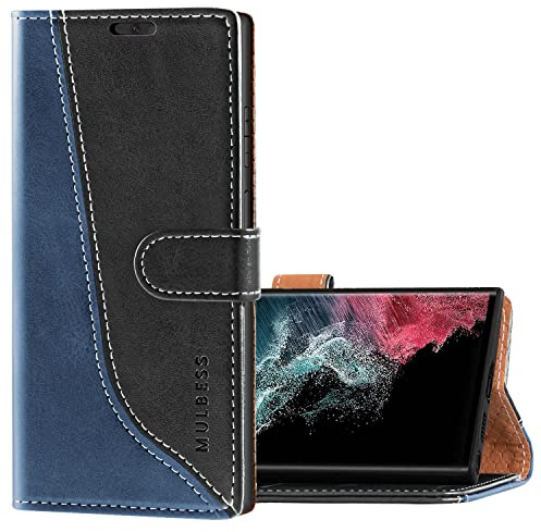 Mulbess Handyhülle Kompatibel mit Samsung Galaxy S22 Ultra Hülle, Samsung Galaxy S22 Ultra Hülle Leder, Etui Flip Handytasche Schutzhülle für Samsung Galaxy S22 Ultra 5G Case, Schwarz