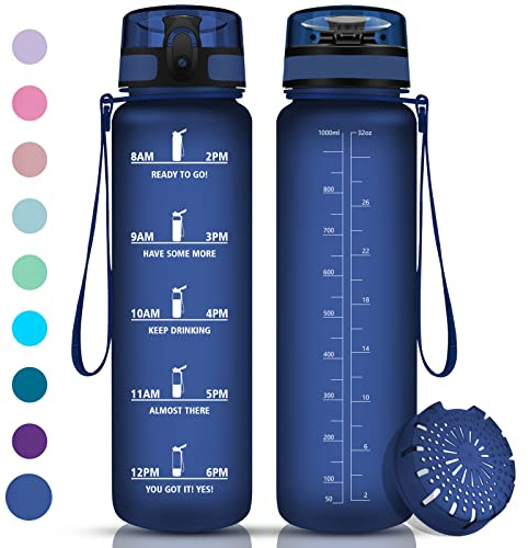 Vikaster Wasserflasche, 1 Liter Sportwasserflasche, BPA-frei, auslaufsicher und wiederverwendbar, mit einem Klick zu öffnende Wasserflasche, geeignet für Fitnessstudio, Yoga, Camping, Wandern